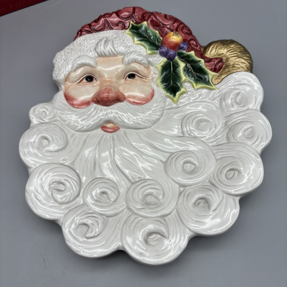 Vintage Fitz & Floyd Christmas Santa Plate‎ Candy Cookie Dish Wall Plaque In Box